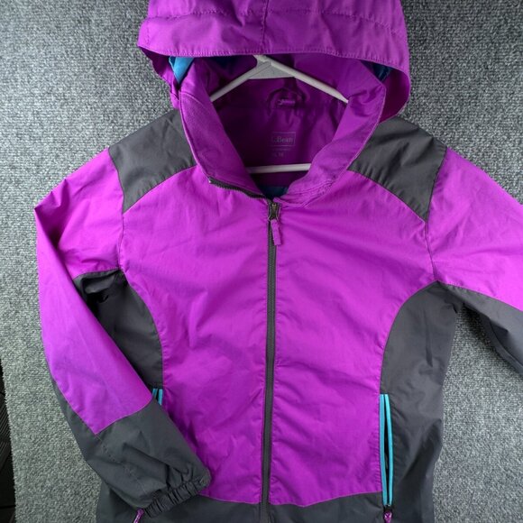 LL Bean Girls Hooded Full Zip Windbreaker Jacket XL 18 Purple Gray Fall Winter - Picture 1 of 16